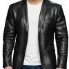 mens black leather blazer