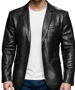 mens black leather blazer