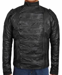 Mens Black Leather Jacket with Detachable Sleeves