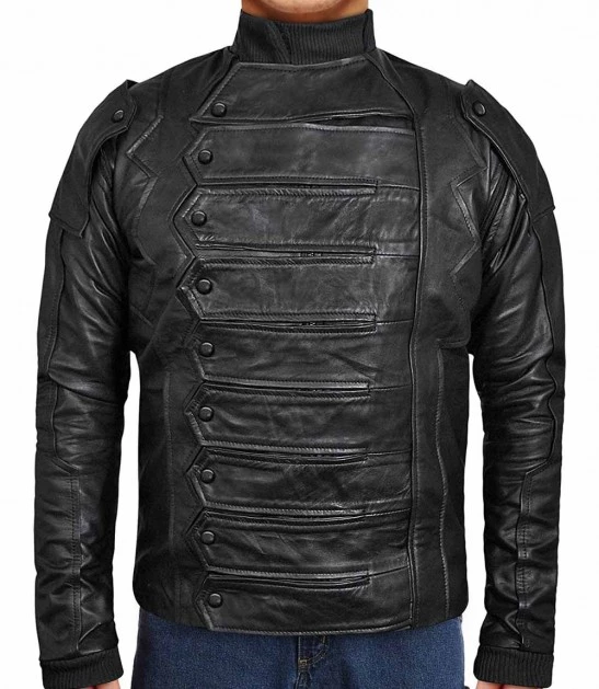 Bucky Barnes Winter Soldier Jacket with Detachable Sleeves Mens Black Leather Jacket with Detachable Sleeves