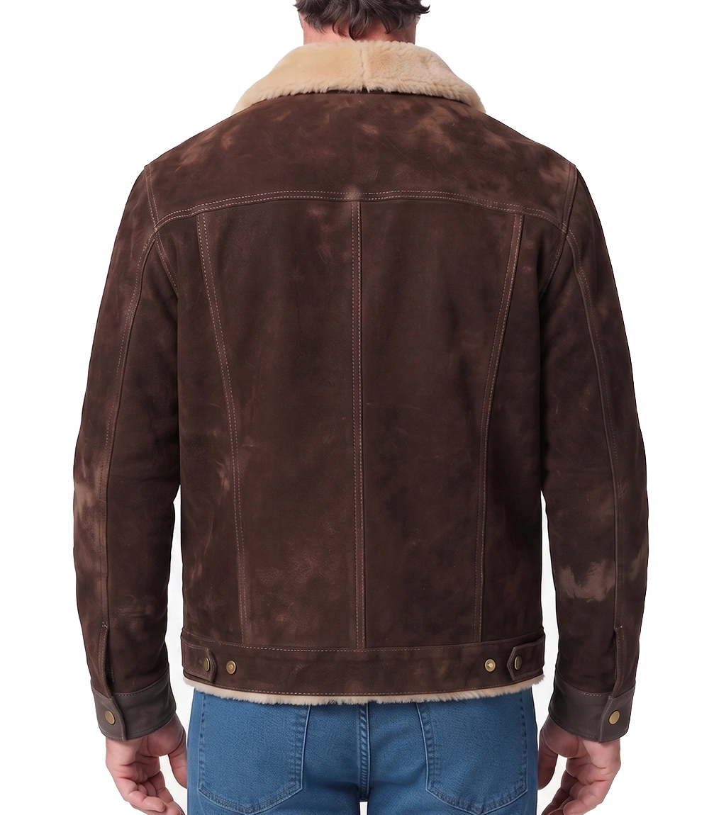 Mens Brown Leather Jacket with Shearling Collar