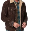 Mens Brown Leather Jacket with Shearling Trim Collar