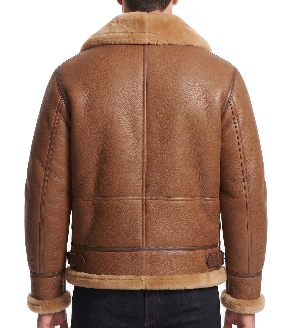 Mens Leather Jacket with Shearling Collar