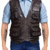Mens Brown Leather Utility Vest, Genuine