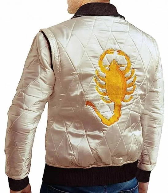 Ryan Gosling Drive Scorpion Jacket model wearing Ryan Gosling Drive Scorpion Jacket