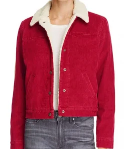 model wearing Stranger Things Nancy Wheeler Red Jacket