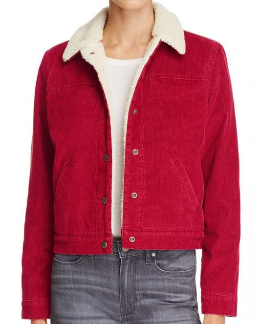 Stranger Things Nancy Wheeler Red Jacket model wearing Stranger Things Nancy Wheeler Red Jacket