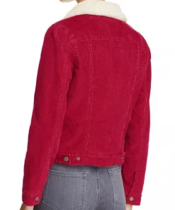 model wearing Stranger Things Nancy Wheeler Red Jacket