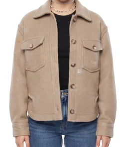 beige wool shirt jacket