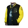 model wearing BORDERLANDS HYPERION VARSITY JACKET