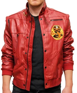 Two tone red and black leather bomber with ribbed trims and a front zip. Genuine hide, fully lined. Made by the factory.