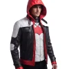 Mens Red and Black Leather Moto Jacket