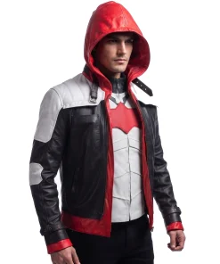Mens Red and Black Leather Moto Jacket
