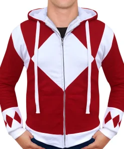 Model wearing power rangers hoodie