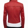 Womens Red Cropped Leather Biker Jacket