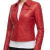 Womens Red Cropped Leather Biker Jacket