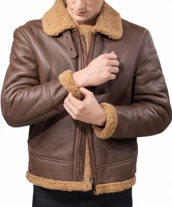 Mens Brown Leather B3 Bomber Jacket