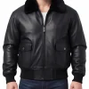 Mens Black Leather Bomber Jacket with Fur Collar