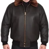 Mens Brown Leather Flight Jacket with Fur Collar