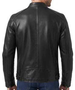 Mens Leather Cafe Racer Jacket Black