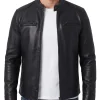 Mens Leather Cafe Racer Jacket Black