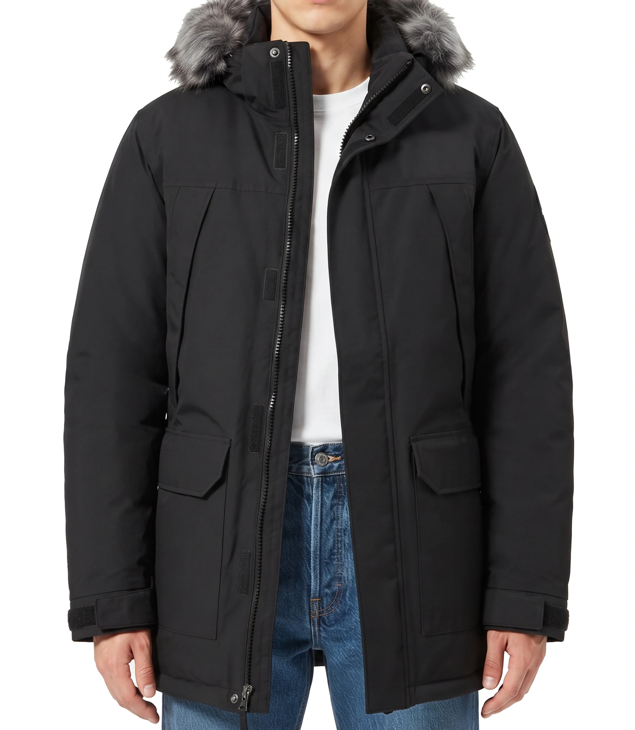 mens-parka-fur-hood-zip-off-black mens parka with fur hood