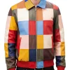 Mens Patchwork Leather Bomber Jacket, Multicolor