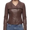 drape collar leather jacket women
