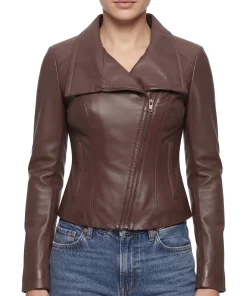 drape collar leather jacket women